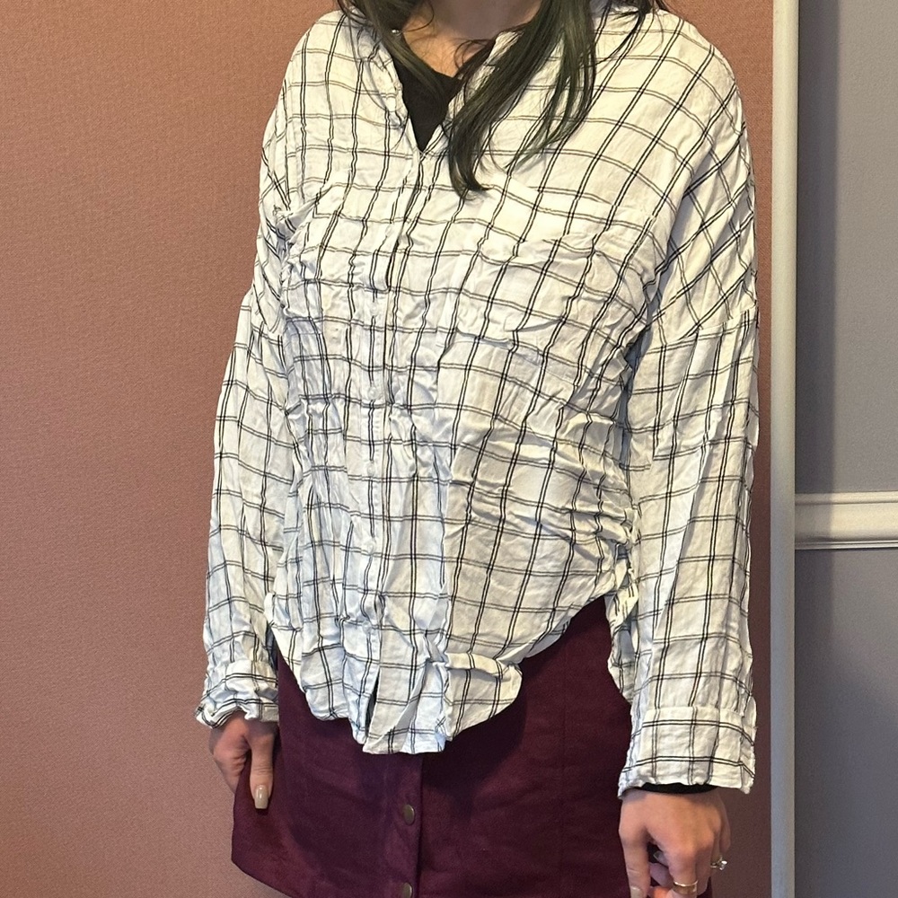 Lou & Grey oversized button-down, tie front shirt.